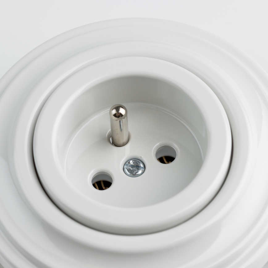 Reblig - Retro ceramic 230V wall socket with frame, white