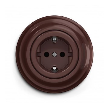 Reblig - Retro domestic SCHUKO wall socket with frame 230V/16A, brown