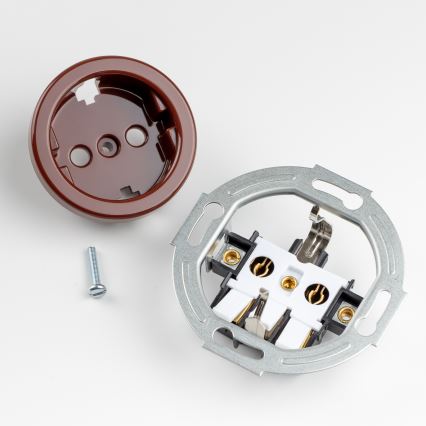 Reblig - Retro domestic SCHUKO wall socket with frame 230V/16A, brown