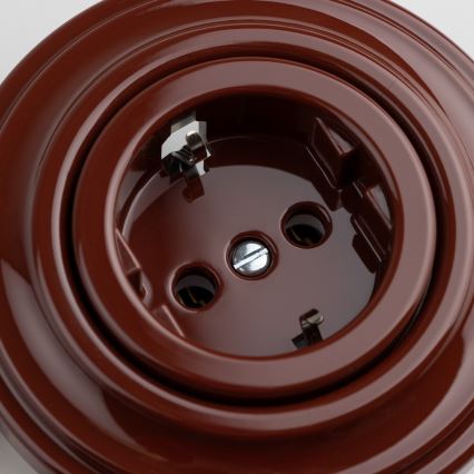 Reblig - Retro domestic SCHUKO wall socket with frame 230V/16A, brown