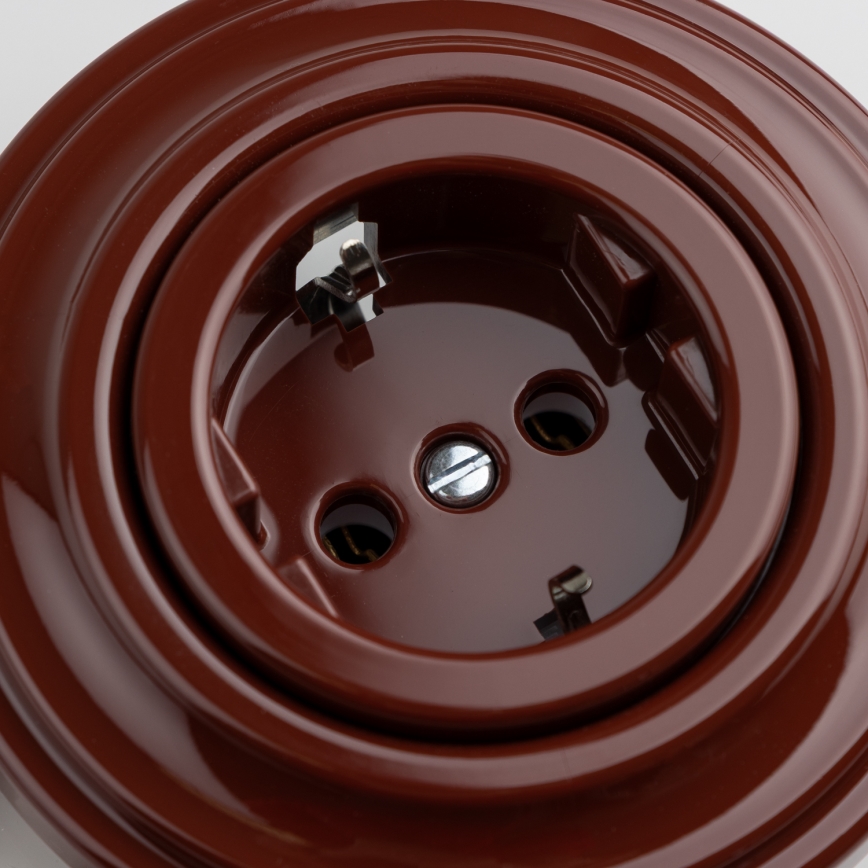 Reblig - Retro domestic SCHUKO wall socket with frame 230V/16A, brown