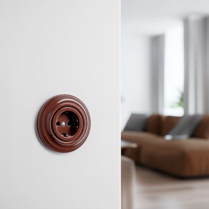 Reblig - Retro domestic SCHUKO wall socket with frame 230V/16A, brown