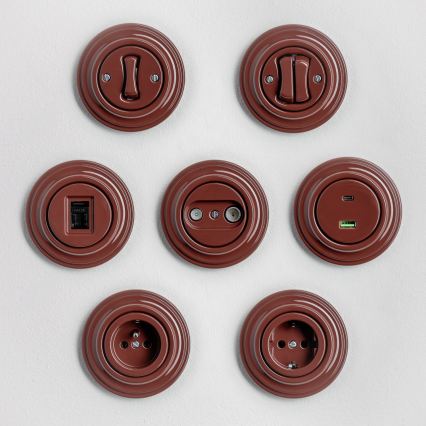 Reblig - Retro domestic SCHUKO wall socket with frame 230V/16A, brown