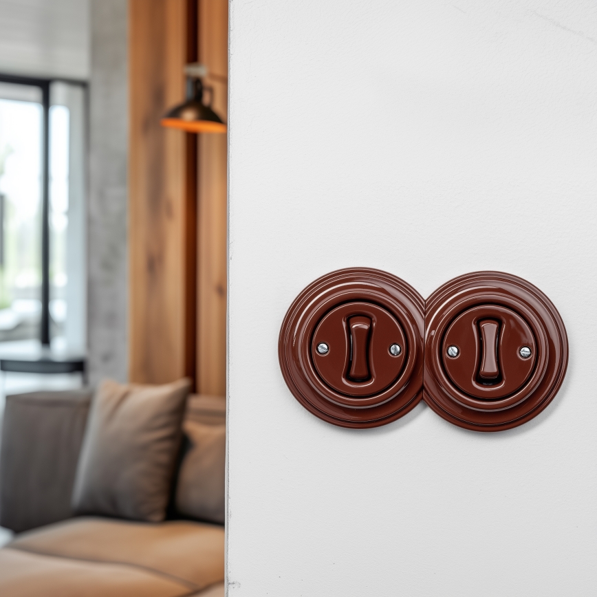 Reblig - Retro Double Single-Pole Switch with Frame No. 1, Brown