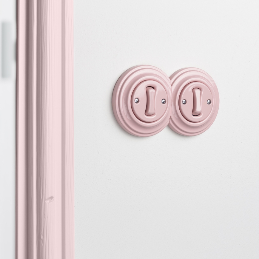 Reblig - Retro double single-pole switch with frame No. 1, dusty pink