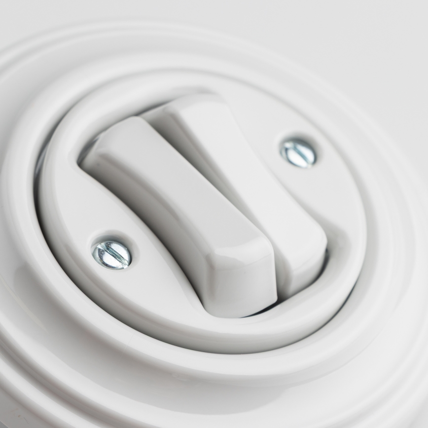 Reblig - Retro double stairway (two-way) switch with frame No. 6+6, ceramic white