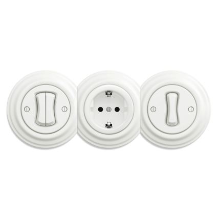 Reblig - Retro frameless household SCHUKO wall socket 230V/16A, white ceramic