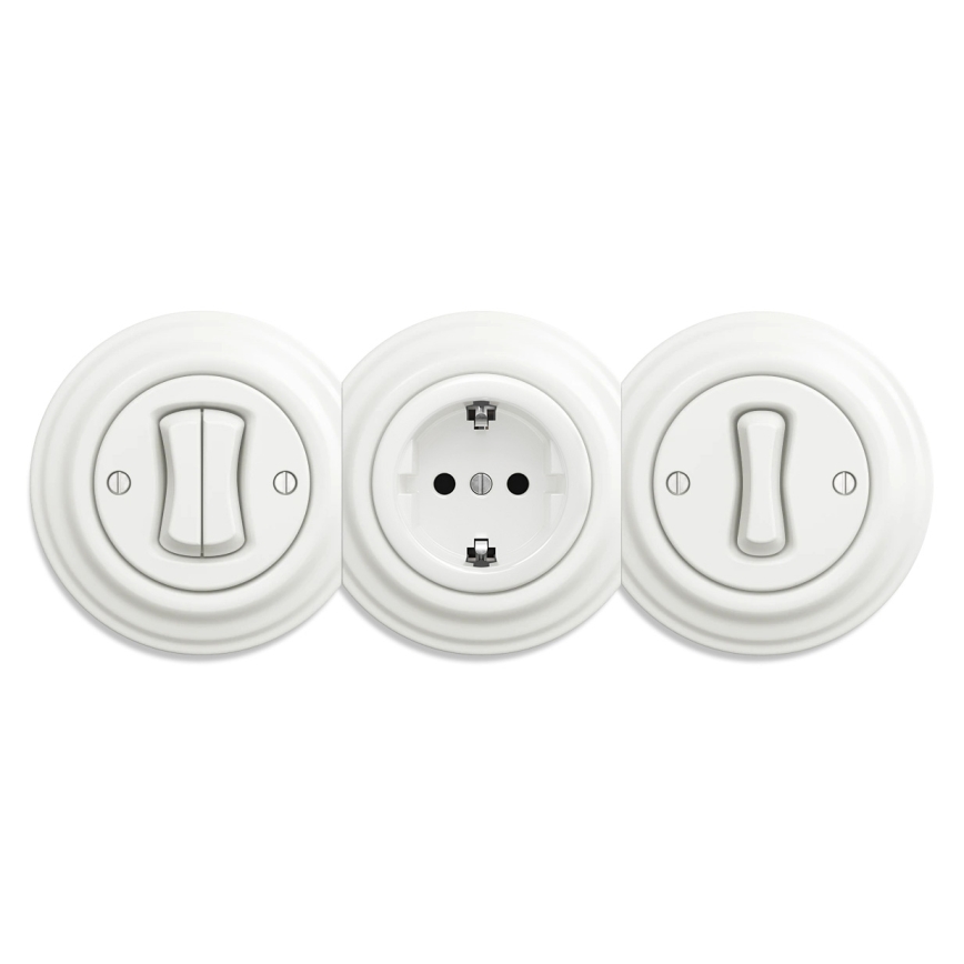 Reblig - Retro frameless household SCHUKO wall socket 230V/16A, white ceramic