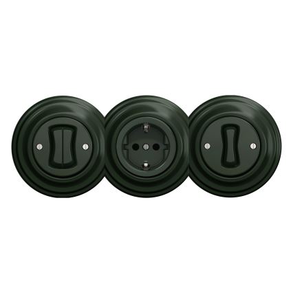 Reblig - Retro frameless SCHUKO residential socket, 230V/16A, green