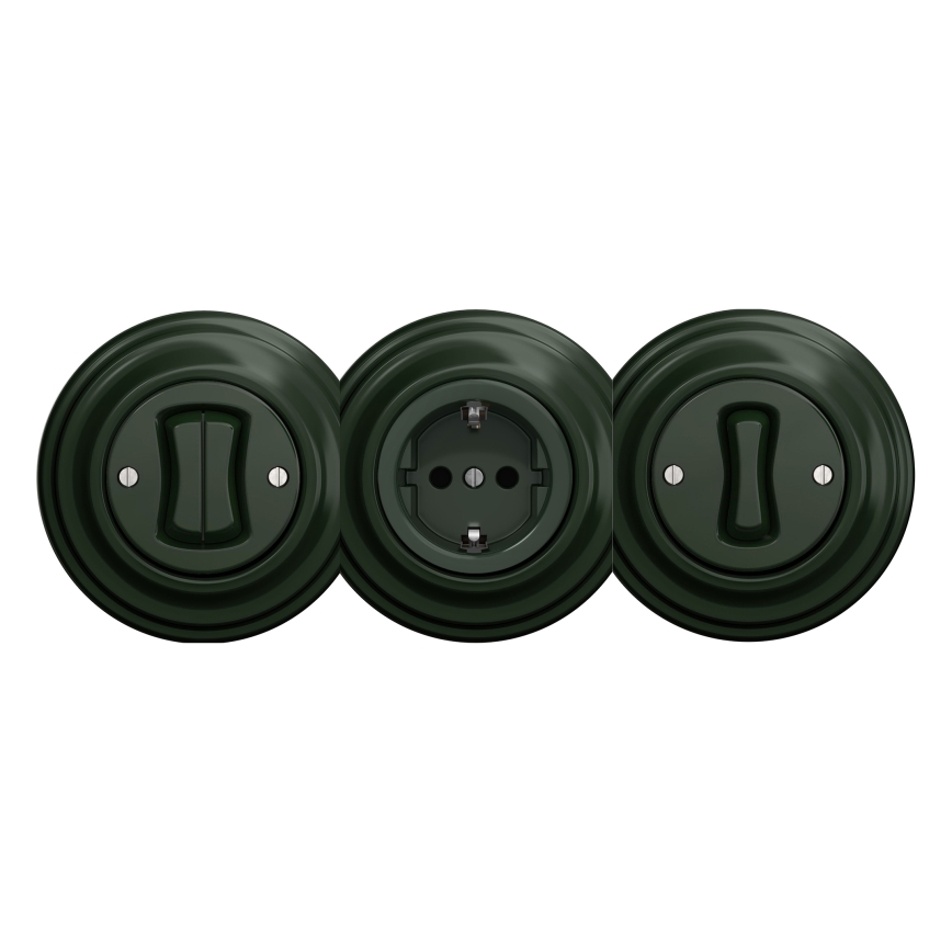 Reblig - Retro frameless SCHUKO residential socket, 230V/16A, green