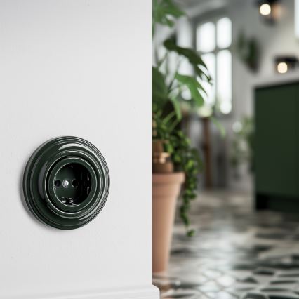 Reblig - Retro frameless SCHUKO residential socket, 230V/16A, green