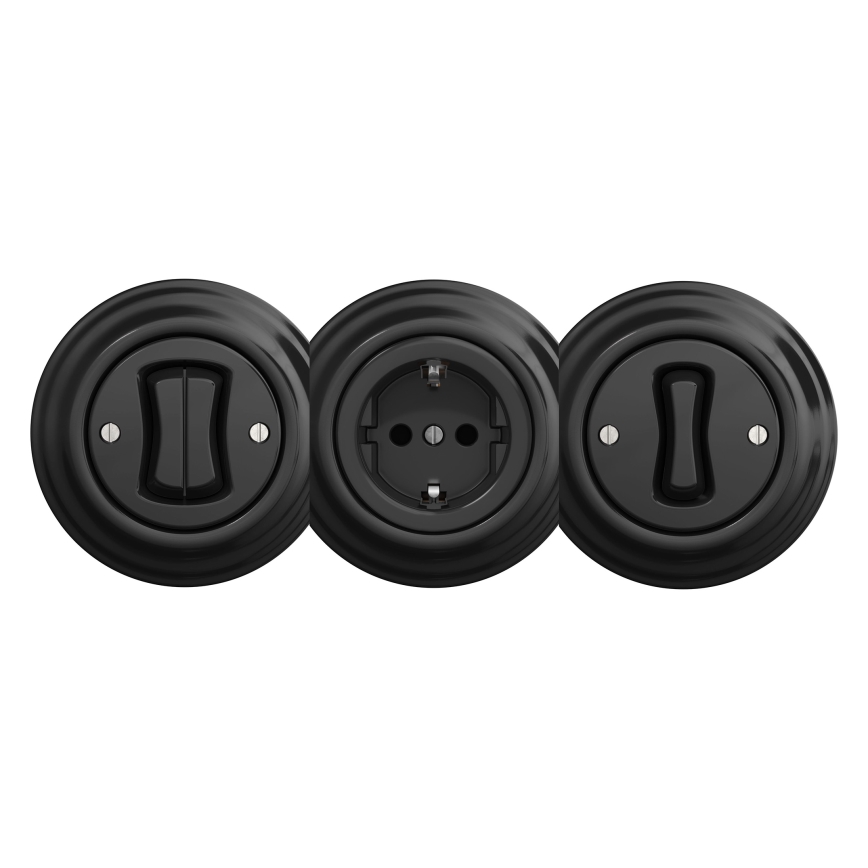 Reblig - Retro Frameless SCHUKO Wall Socket 230V/16A, Black