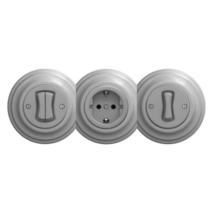 Reblig - Retro Frameless SCHUKO Wall Socket 230V/16A, Grey