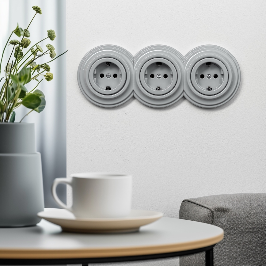 Reblig - Retro Frameless SCHUKO Wall Socket 230V/16A, Grey