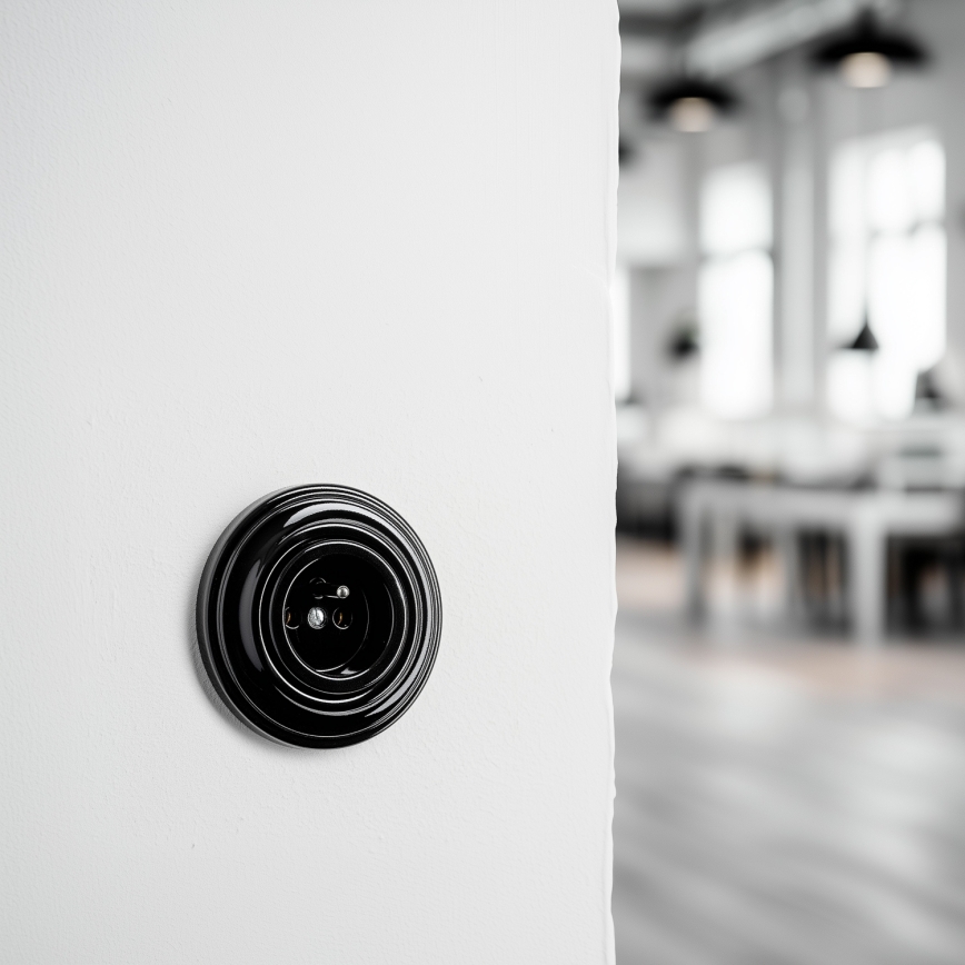 Reblig - Retro Home Wall Socket with Frame, 230V, Black