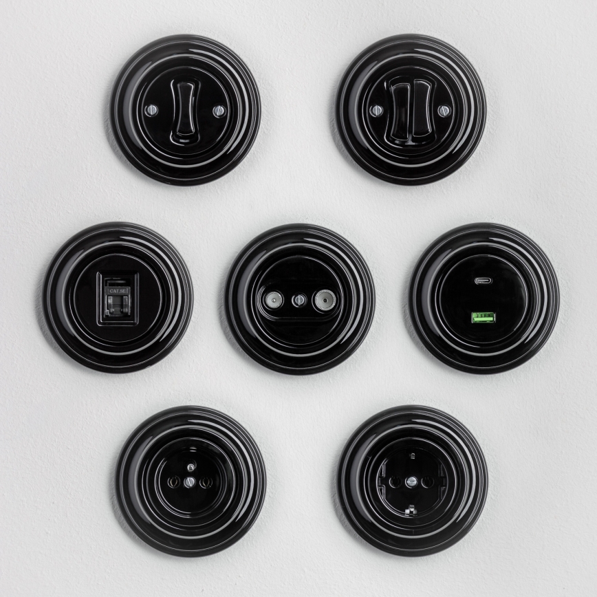 Reblig - Retro Home Wall Socket with Frame, 230V, Black