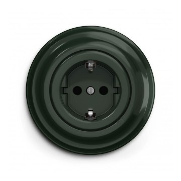 Reblig - Retro household SCHUKO wall socket with frame, 230V/16A, green