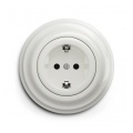 Reblig - Retro household wall outlet with frame, SCHUKO 230V/16A, white ceramic