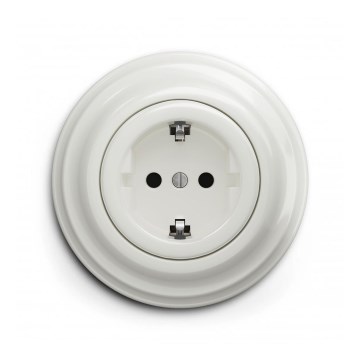 Reblig - Retro household wall outlet with frame, SCHUKO 230V/16A, white ceramic