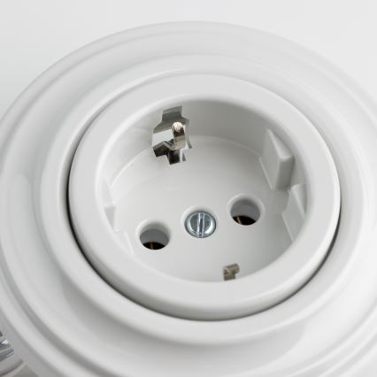 Reblig - Retro household wall outlet with frame, SCHUKO 230V/16A, white ceramic