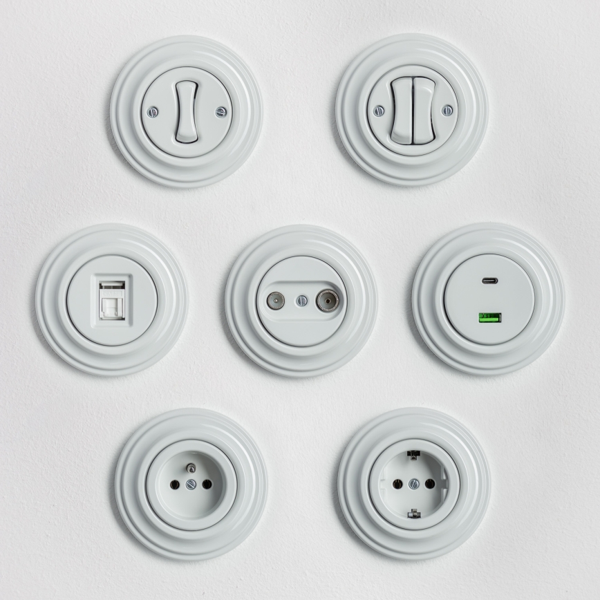 Reblig - Retro intermediate (4-way) switch with frame No. 7, white ceramic