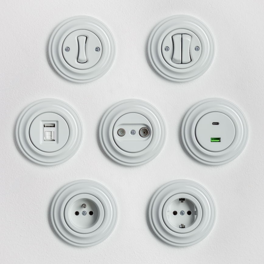 Reblig - Retro multi-gang switch with Frame No. 5, ceramic white