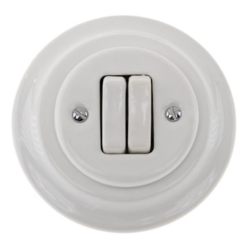 Reblig - Retro porcelain double light switch with frame No. 5, white