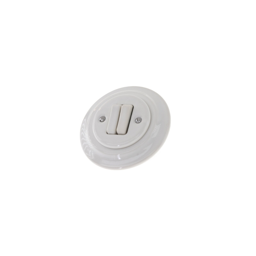 Reblig - Retro porcelain double light switch with frame No. 5, white