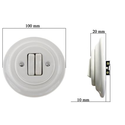 Reblig - Retro porcelain double light switch with frame No. 5, white