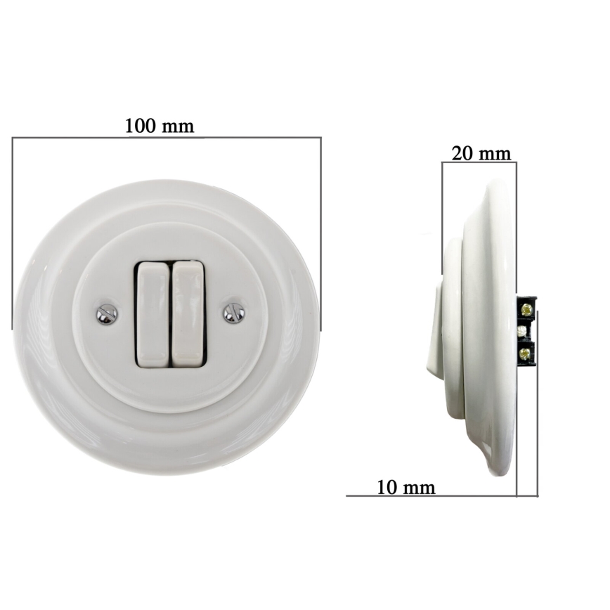 Reblig - Retro porcelain double light switch with frame No. 5, white