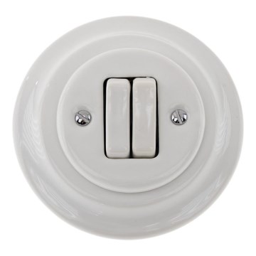 Reblig - Retro Porcelain Double Switch with Frame No. 6+6, White