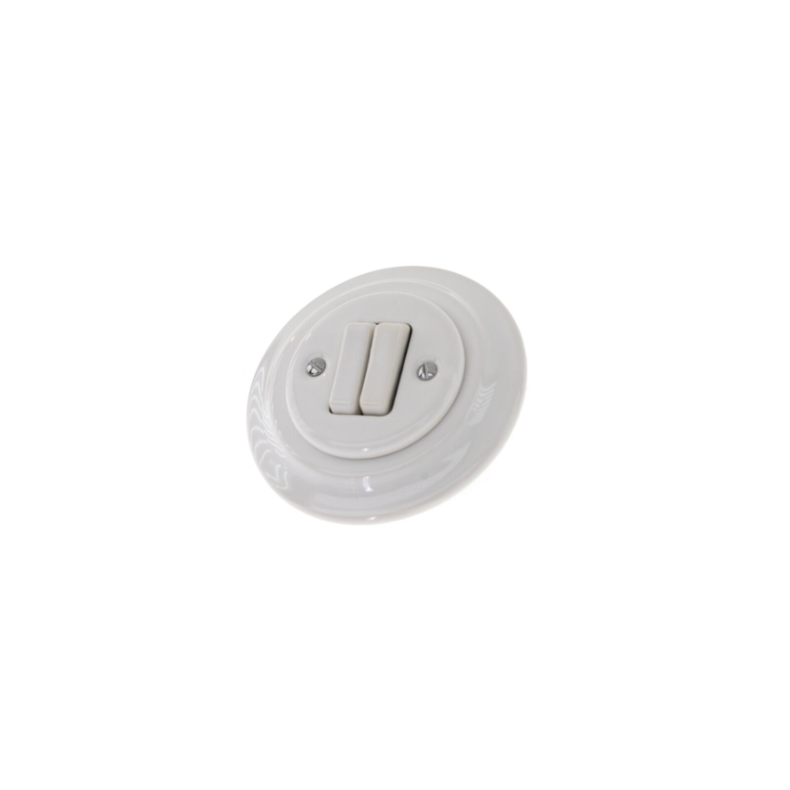 Reblig - Retro Porcelain Double Switch with Frame No. 6+6, White