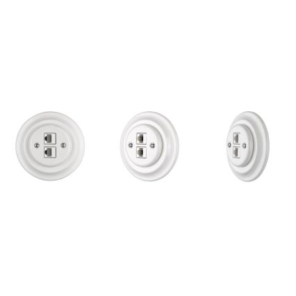 Reblig - Retro porcelain Ethernet wall plate with frame, 2x Cat5e, white