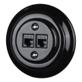 Reblig - Retro Porcelain Ethernet Wall Socket with Frame, 2× CAT5e, Black