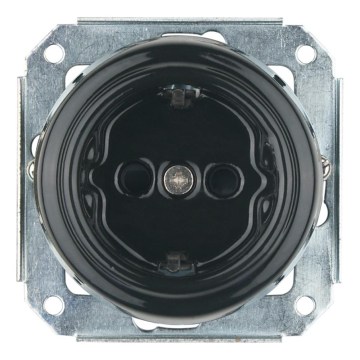 Reblig - Retro porcelain frameless SCHUKO wall socket 250V/16A black