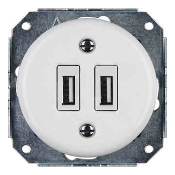 Reblig - Retro porcelain frameless USB power socket, 2x USB-A, white