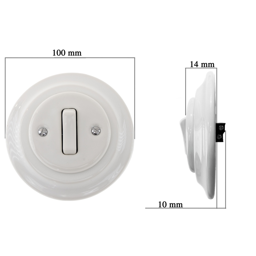 Reblig - Retro Porcelain Single-Gang Switch with Frame No. 7, White