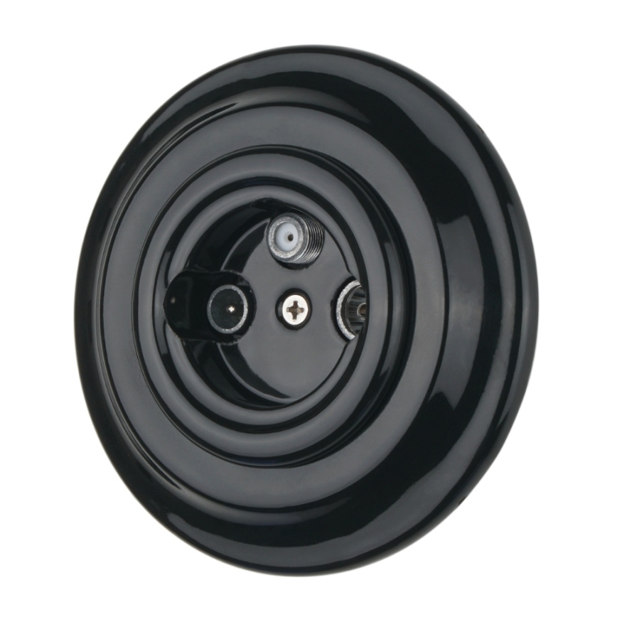 Reblig - Retro Porcelain TV/SAT-W Socket with Frame, Black