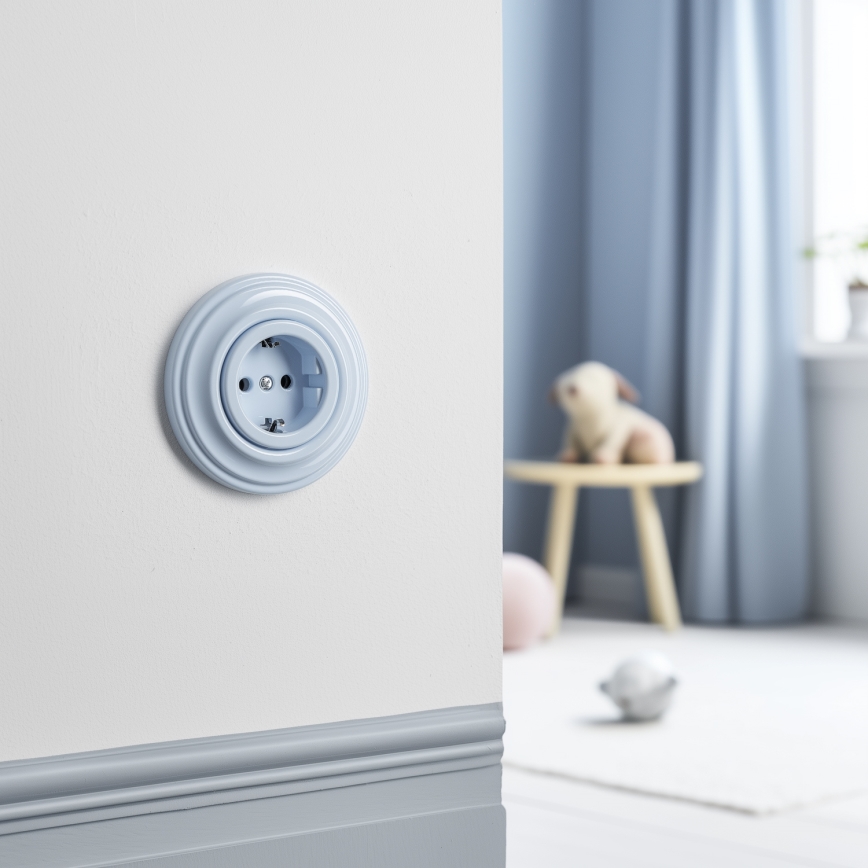 Reblig - Retro SCHUKO Wall Socket with Frame 230V/16A, Blue