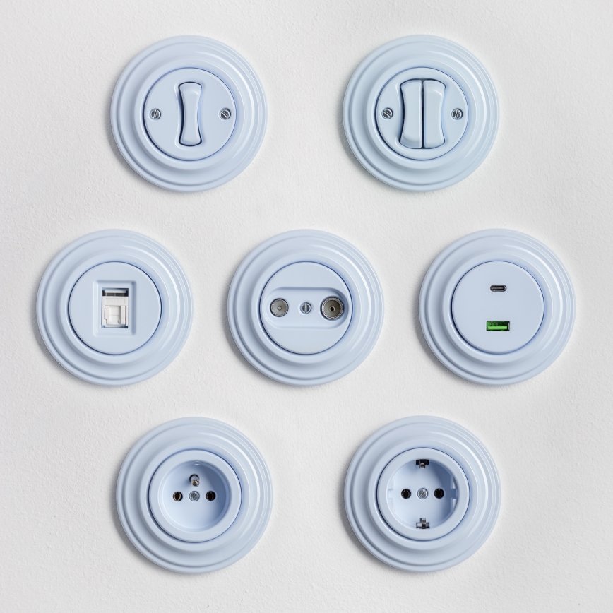 Reblig - Retro SCHUKO Wall Socket with Frame 230V/16A, Blue
