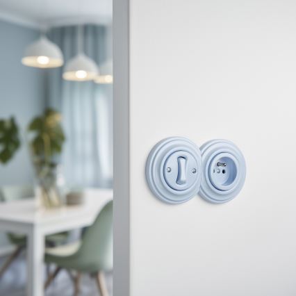 Reblig - Retro single-pole switch No. 1 and 230 V socket with frame, blue