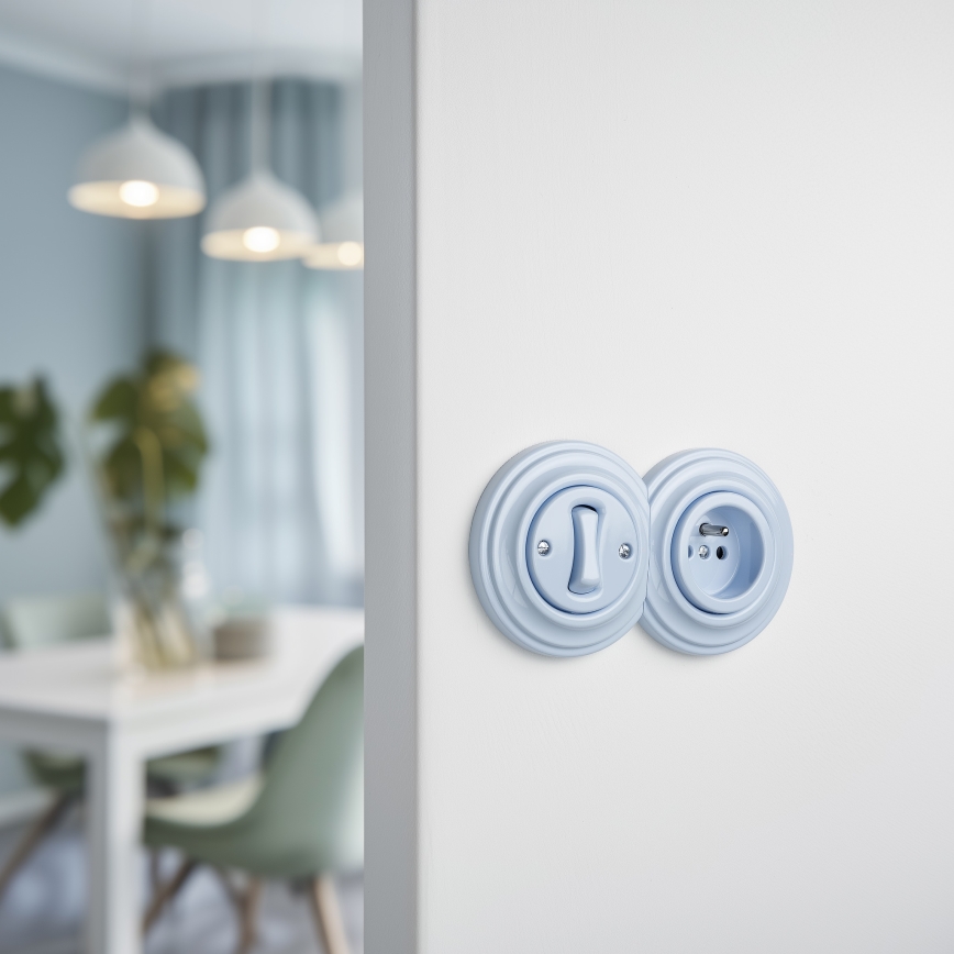 Reblig - Retro single-pole switch No. 1 and 230 V socket with frame, blue