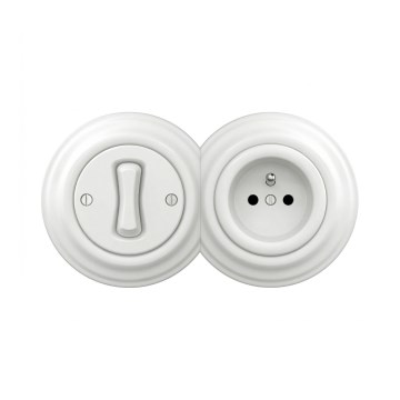 Reblig - Retro Single-Pole Switch No. 1 and 230 V Socket with Snow-White Frame