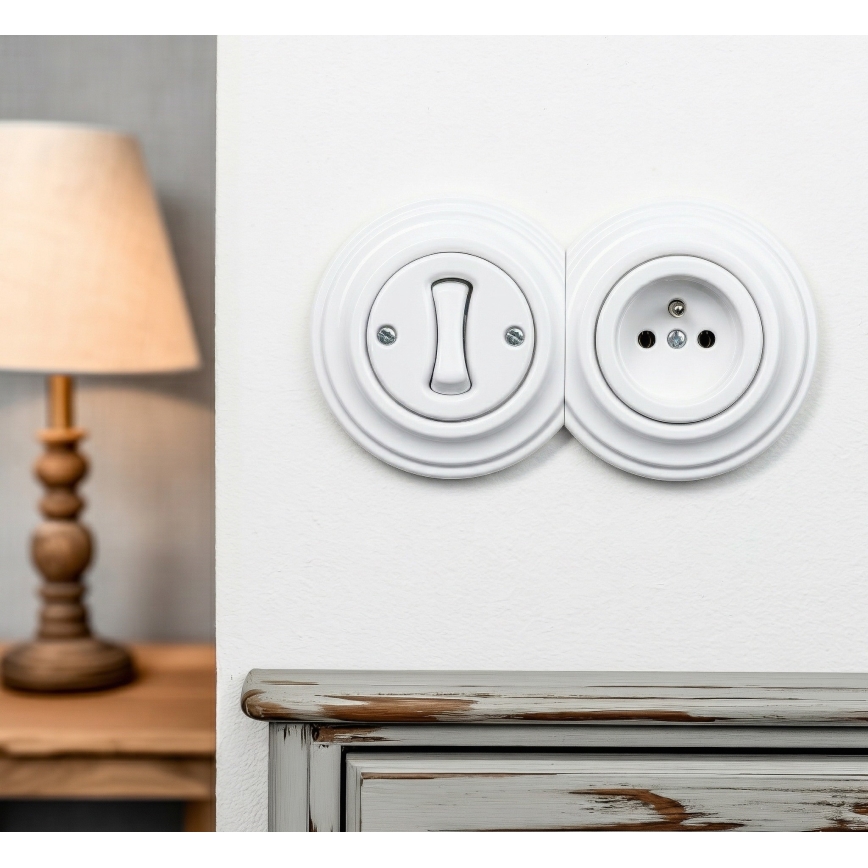 Reblig - Retro Single-Pole Switch No. 1 and 230 V Socket with Snow-White Frame