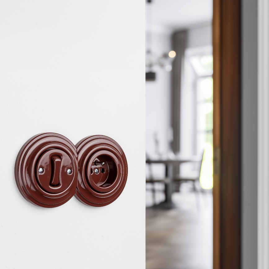 Reblig - Retro single-pole switch No. 1 and 230V outlet with frame, brown