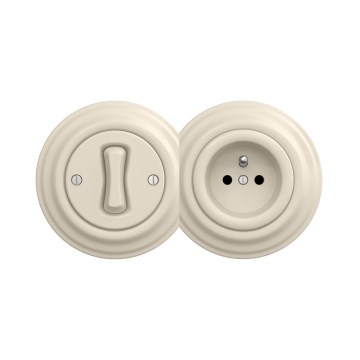 Reblig - Retro single-pole switch No. 1 and 230V socket with frame, beige