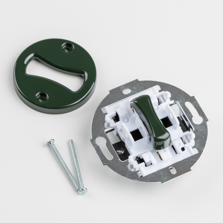 Reblig - Retro single-pole switch No. 1 and 230V socket with frame, green