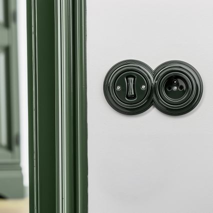 Reblig - Retro single-pole switch No. 1 and 230V socket with frame, green