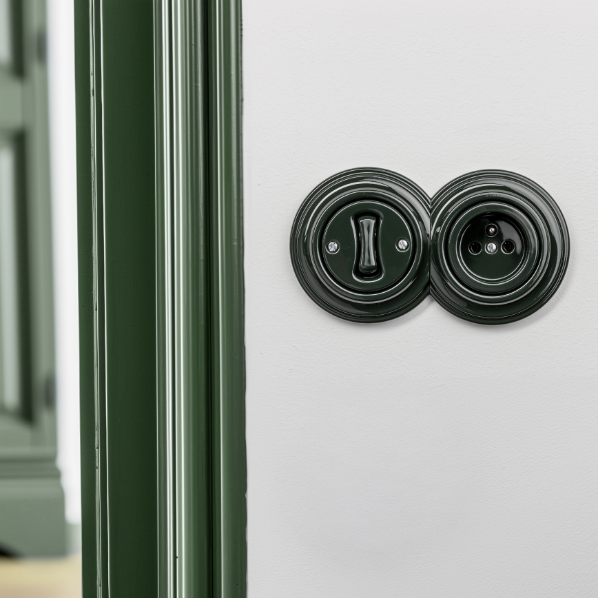 Reblig - Retro single-pole switch No. 1 and 230V socket with frame, green