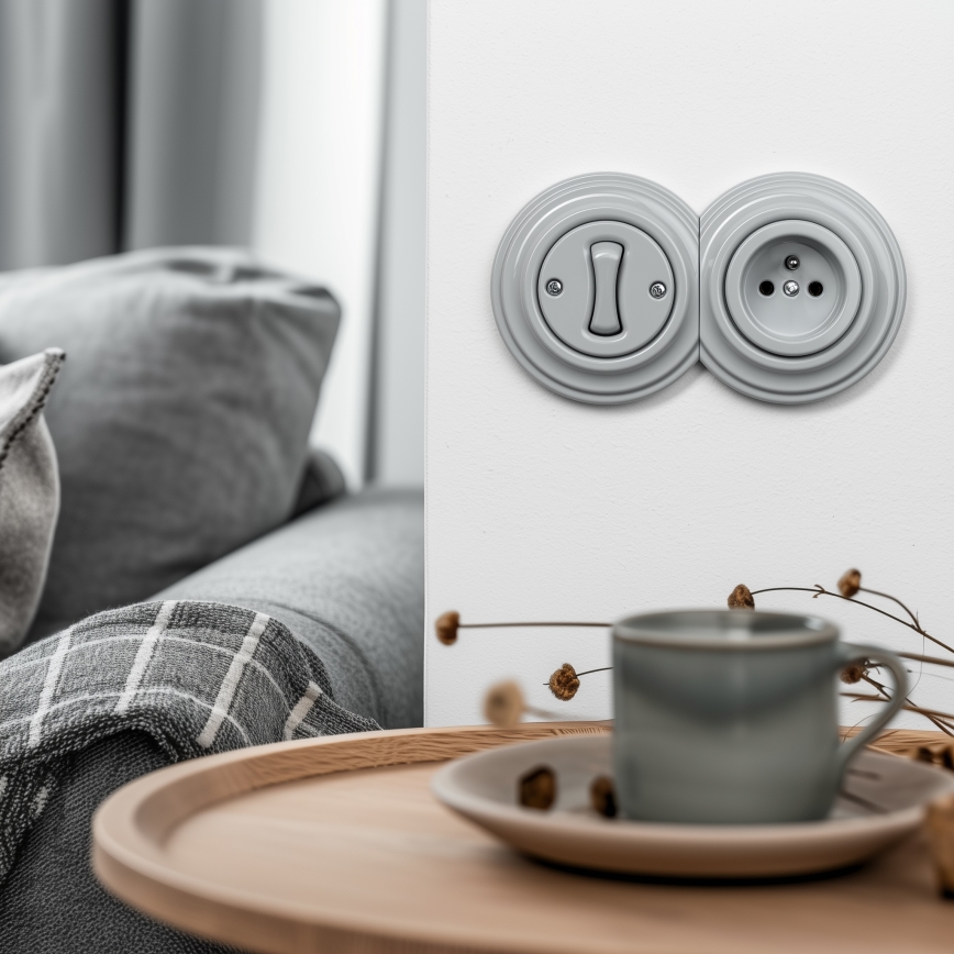 Reblig - Retro single-pole switch No. 1 and 230V socket with frame, grey